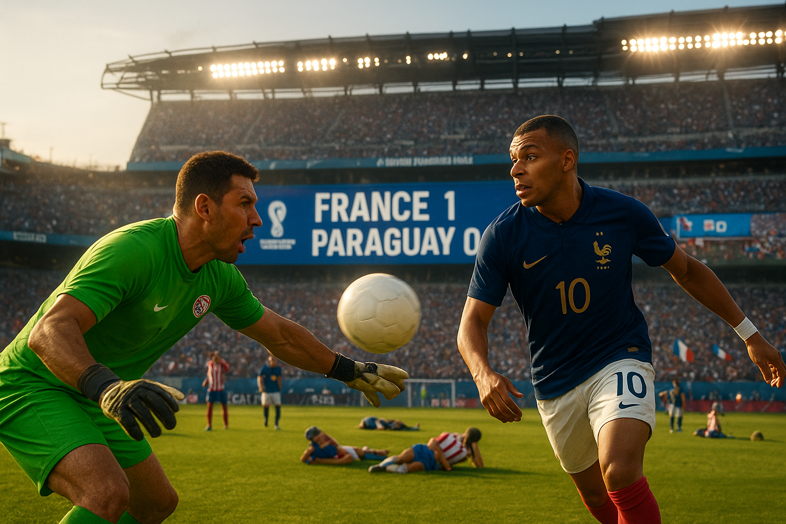 Gill hurls ball at Mbappé as France edge past Paraguay in Philadelphia